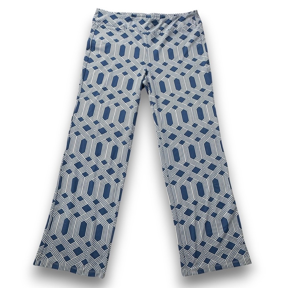 J.McLaughlin Navy White Geometric Link Wide Leg Pants Womens Size XL Stretch - Picture 1 of 13